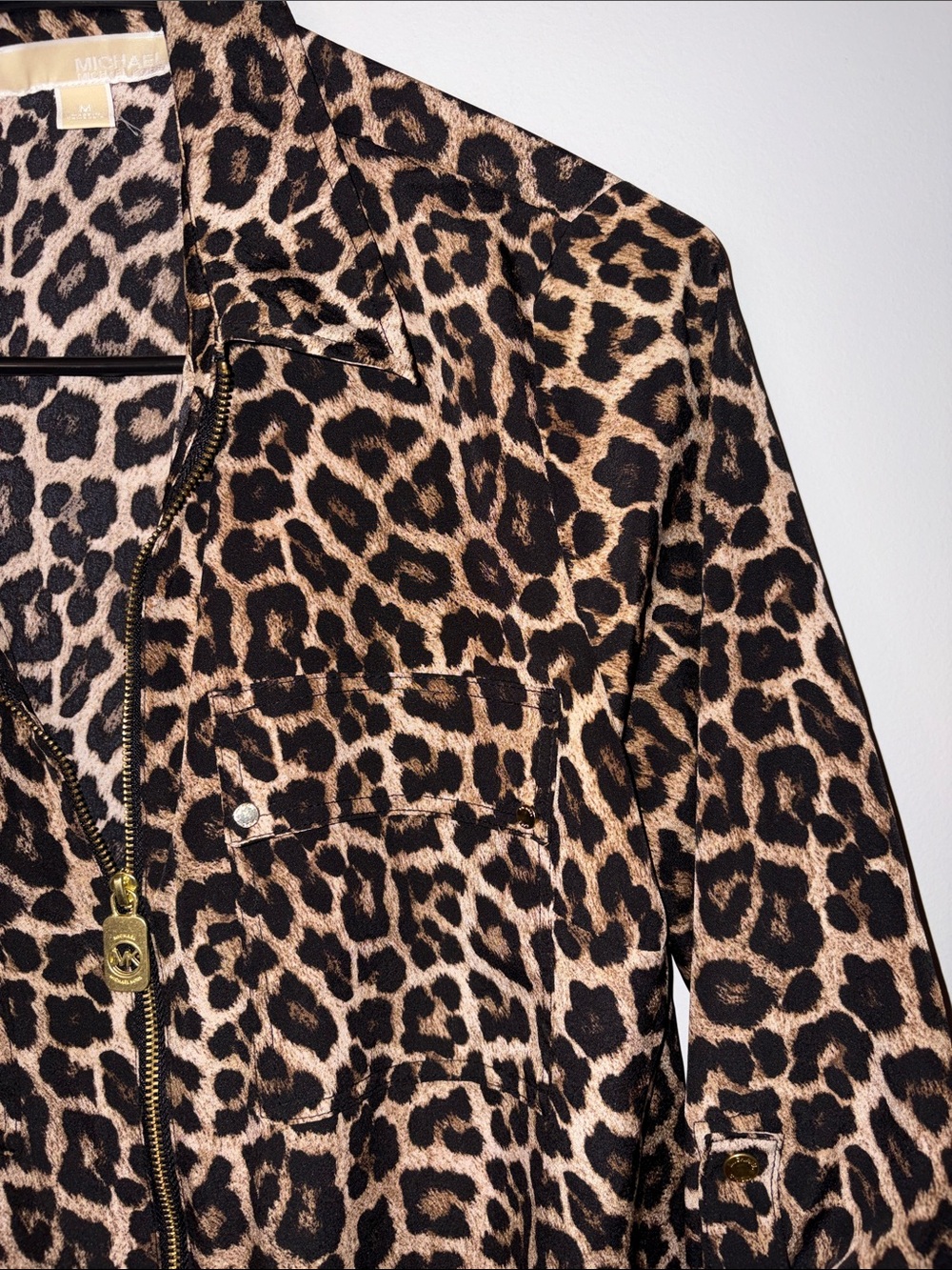 Michael Kors Leopard Print Zip-Front Shirt - Brown/Black M - Picture 4 of 6
